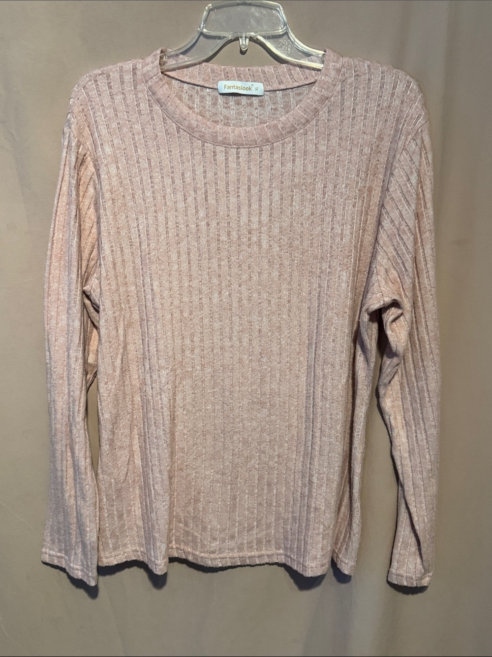 Pink Ribbed Long-Sleeve Women's Top